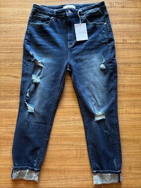 KanCan Dark Blue Distressed Boyfriend Jeans